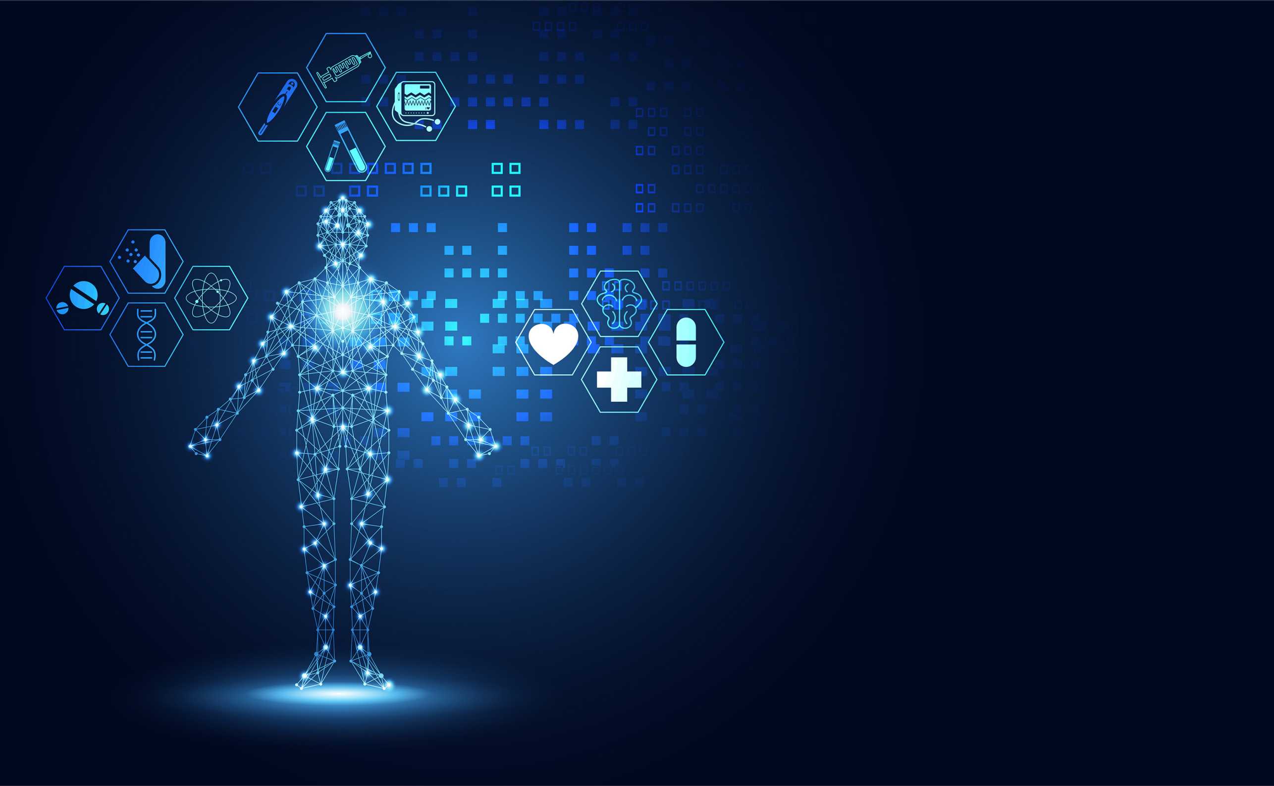 digital human with several health symbols stock image